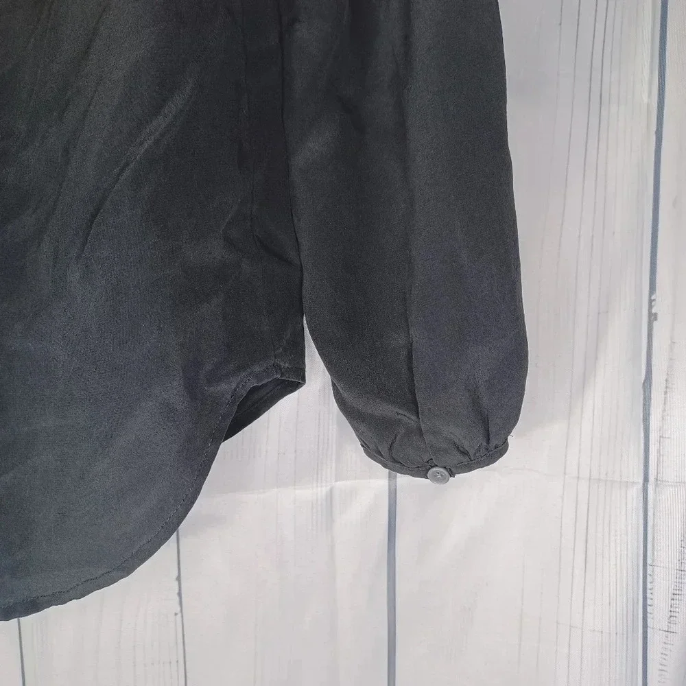J.Crew 100% silk feminine ruffled workwear preppy black long sleeve blouse